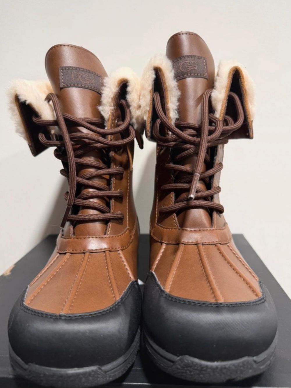Brown kids Faux-Fur Lace-Up Winter Boots